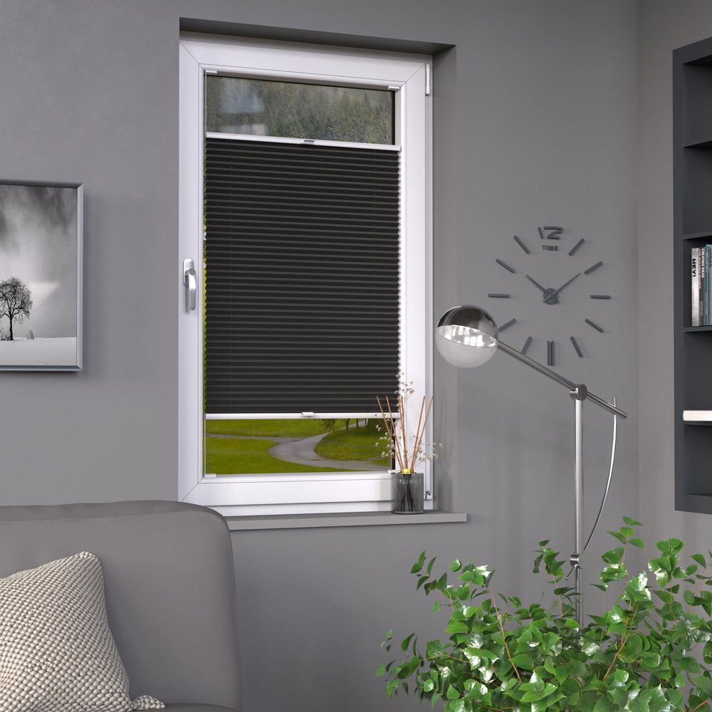 Deco-Raum Custom Black Pleated Blind for Windows and Doors, W 101–110 cm, H 40–100 cm