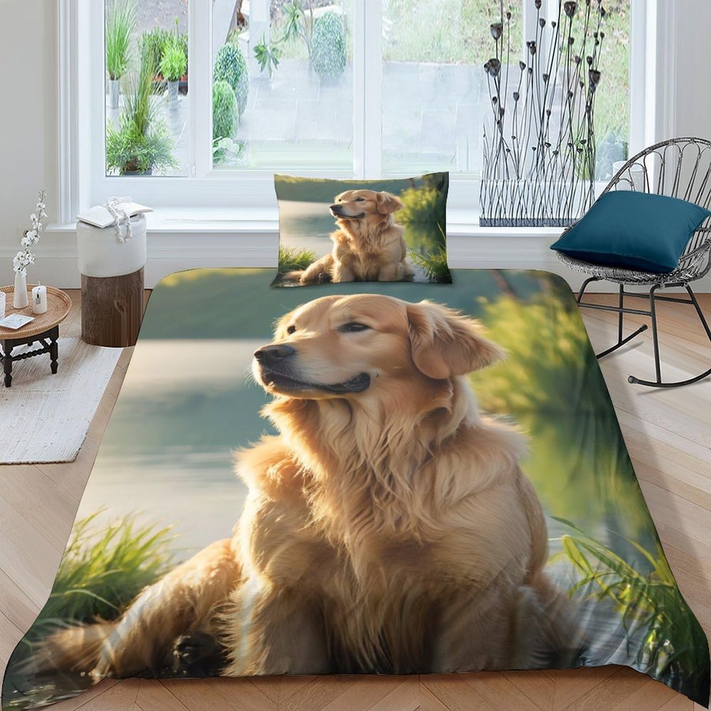 TNFHSOFT Golden Retriever 3D Microfiber Duvet Cover Set