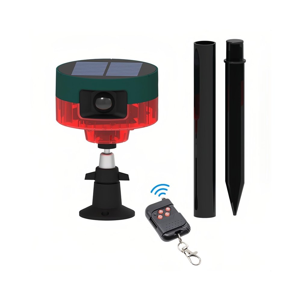 Lancoon Solar Motion Sensor Alarm, 360° Detection, Loud Siren, LED Flashing Light, IP55 Waterproof, Remote Control