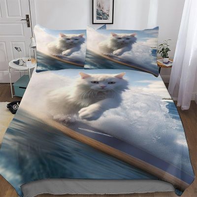 PAZZK se 3D Cat 2-Piece Duvet Cover Set, Super Soft Breathable Hypoallergenic Bedding, Double 200 x 200 cm