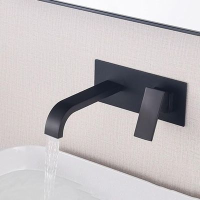 ZYCDP Wall-Mount Bathroom Sink Faucet, Waterfall Spout, Single-Handle, Brass, Black