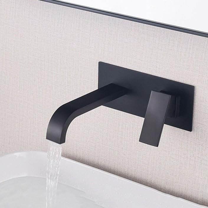 ZYCDP Wall-Mount Bathroom Sink Faucet, Waterfall Spout, Single-Handle, Brass, Black
