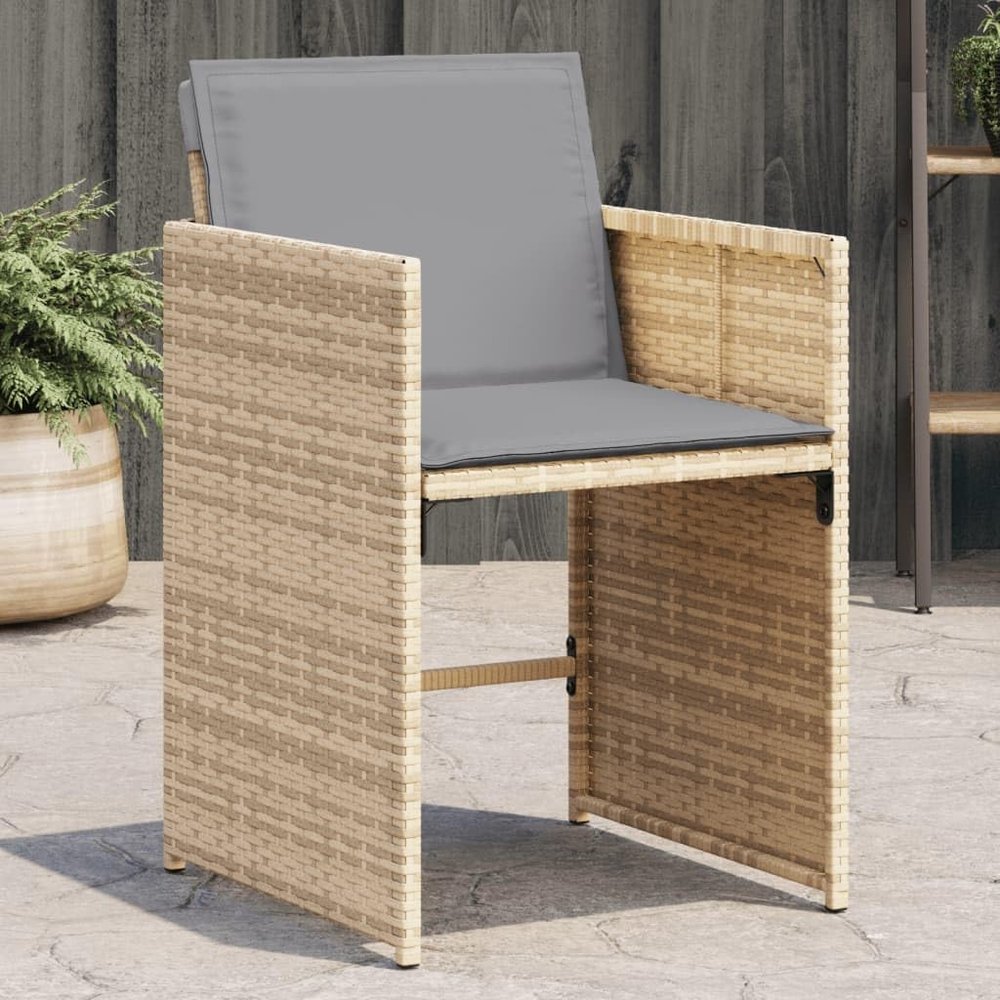 Tidyard Garden Chairs with Cushions, 4 Pieces, Beige Poly Rattan