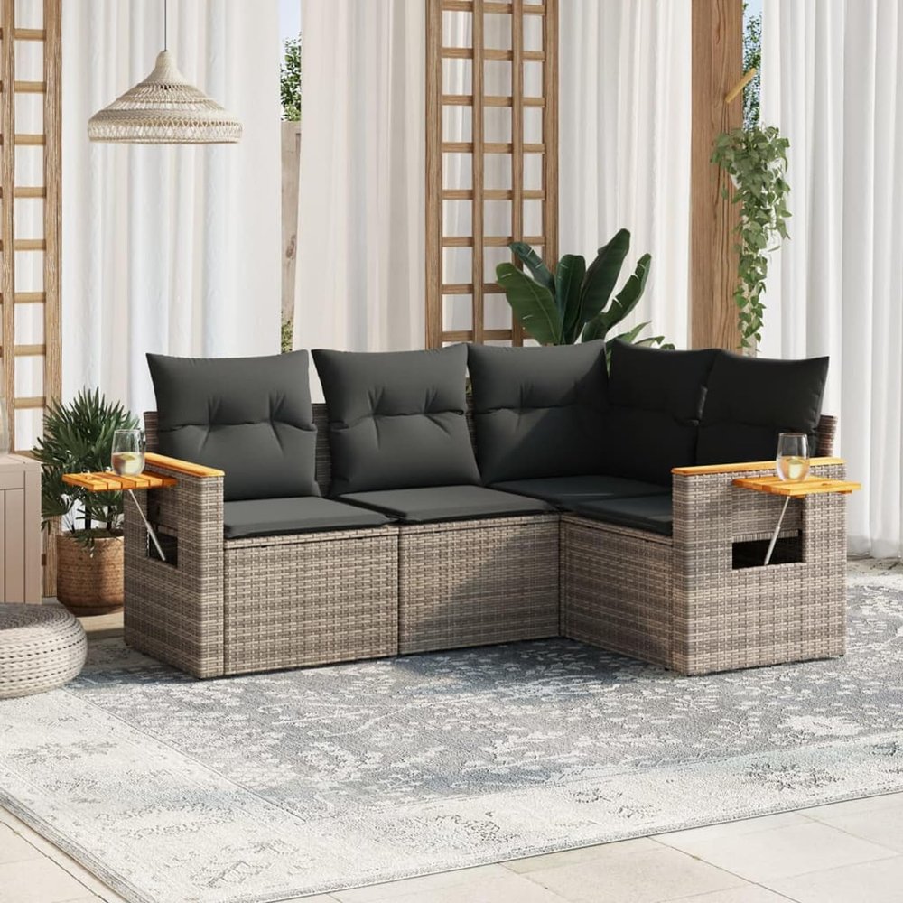 Tidyard 4-Piece Poly Rattan Outdoor Lounge Set with Cushions