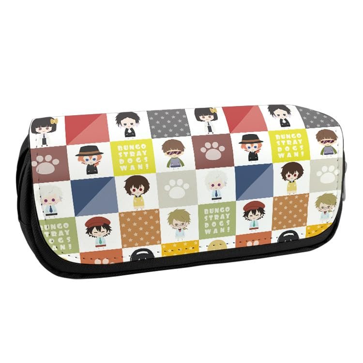 Xinchangda Bungo Stray Dogs Pencil Case with Anime Stickers, Dazai Osamu/Nakahara Chuuya, Large Capacity, Type 9