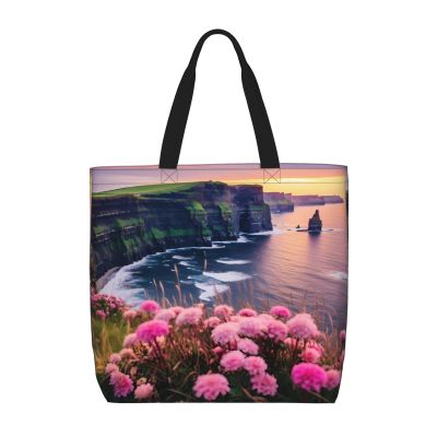 MMSJSBVY Large-Capacity Shopping Tote Bag, Orange, Ireland Outdoors County Clare Cliffs, One Size