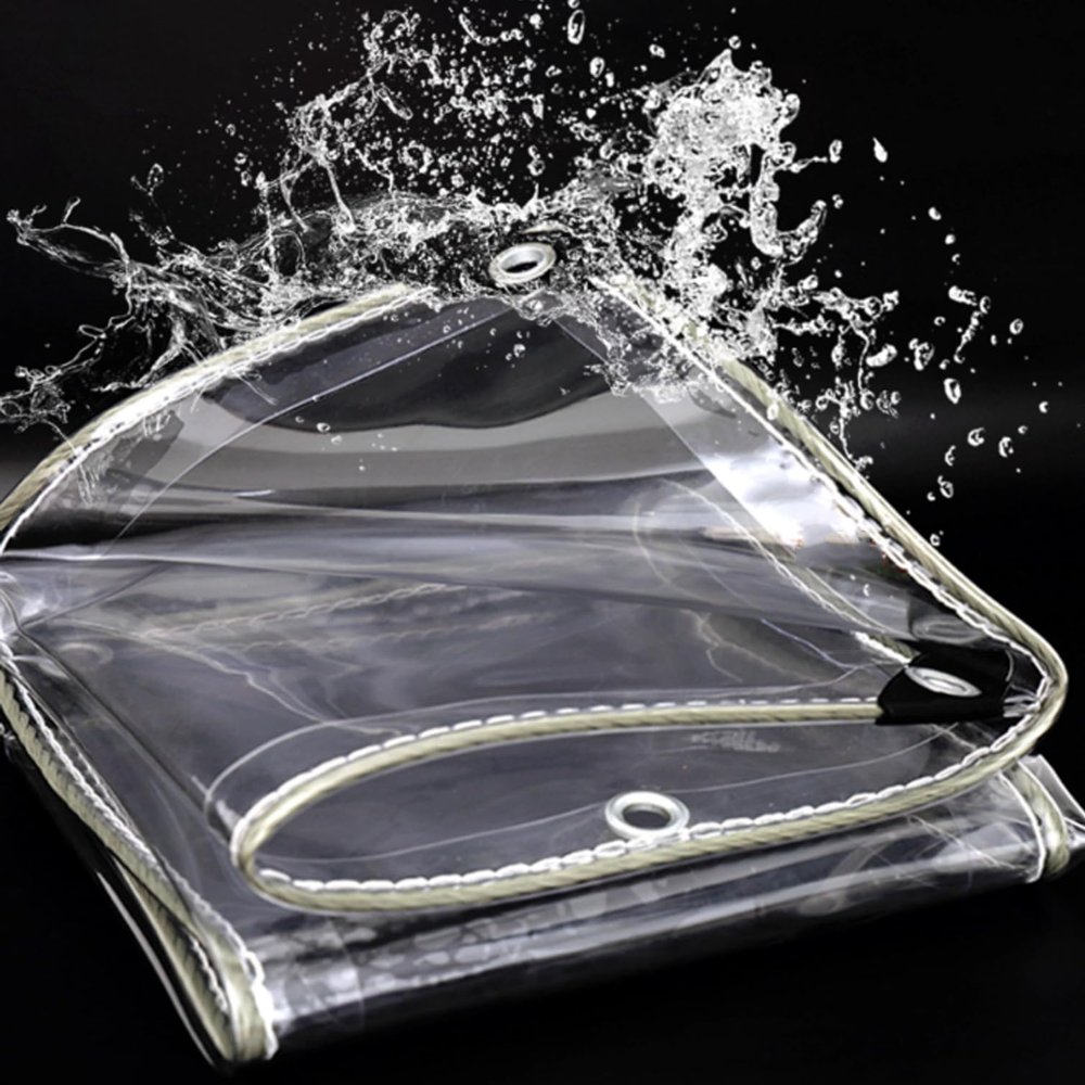 Sh000ad Transparent PVC Tarp with Grommets, 0.3 mm Waterproof Cover, 1.9 m x 3.2 m