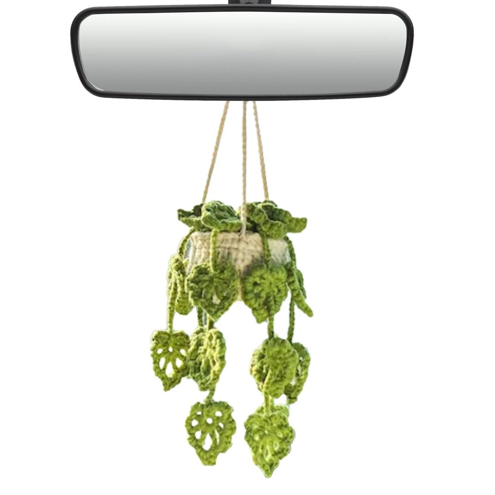 Raypontia Crochet Hanging Plant for Car, 20–25 cm, Boho Car Mirror Decor