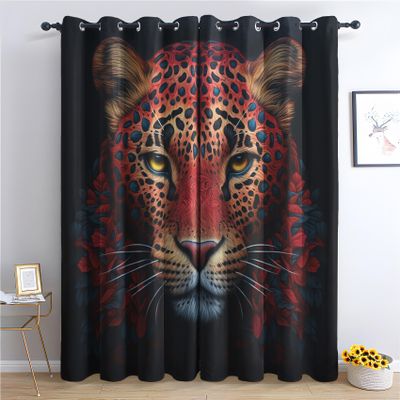 Leopard Pattern Black Cheetah Blackout Curtains, 2-Piece Set, 160 x 140 cm