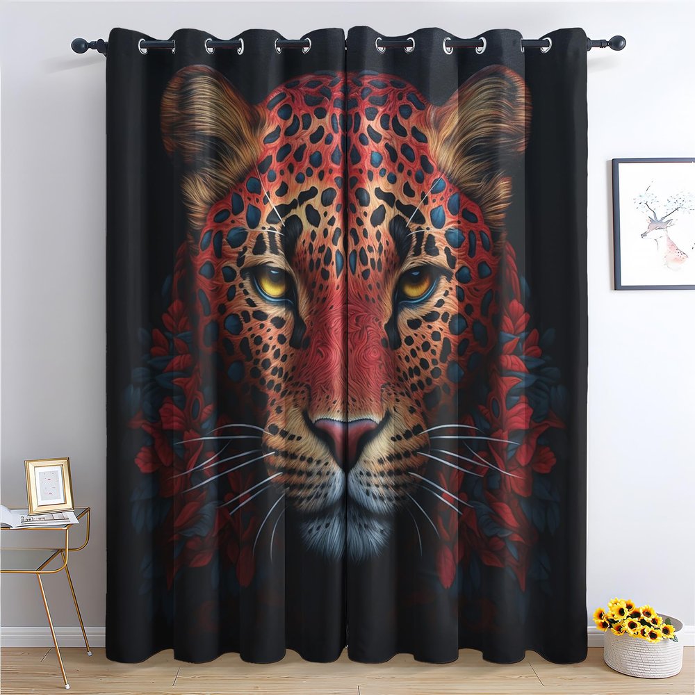 Leopard Pattern Black Cheetah Blackout Curtains, 2-Piece Set, 160 x 140 cm