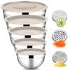 HaWare 5-Piece Stainless Steel Mixing Bowl Set with Airtight Lids & 3 Grater Attachments, 4.6 L/2.8 L/1.6 L/1.2 L/0.7 L, Stackable & Dishwasher Safe, Khaki view 1