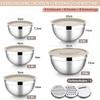 HaWare 5-Piece Stainless Steel Mixing Bowl Set with Airtight Lids & 3 Grater Attachments, 4.6 L/2.8 L/1.6 L/1.2 L/0.7 L, Stackable & Dishwasher Safe, Khaki view 2