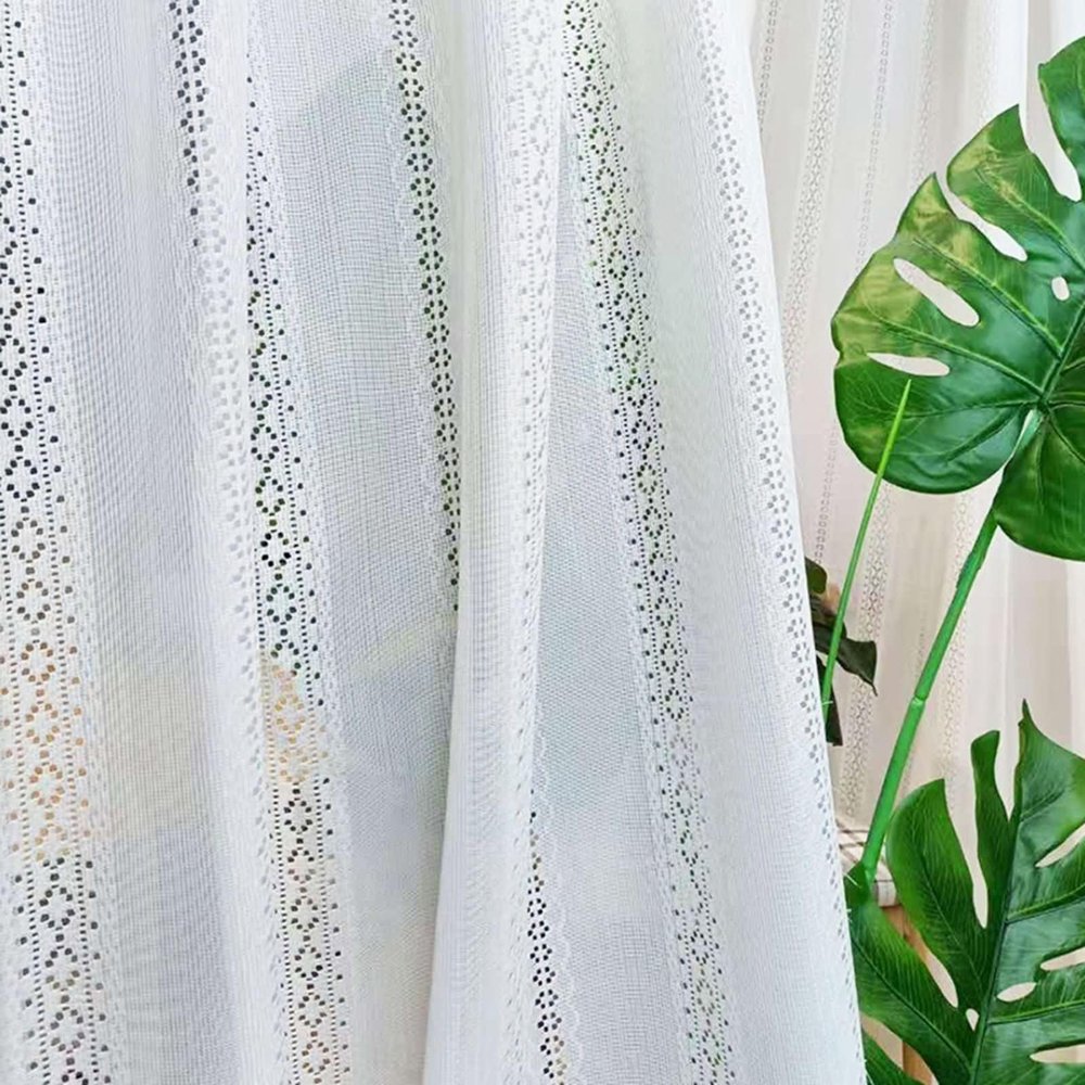 Daesar Sheer Lace Curtains with Hooks, 2-Piece Set, White, 137 x 244 cm