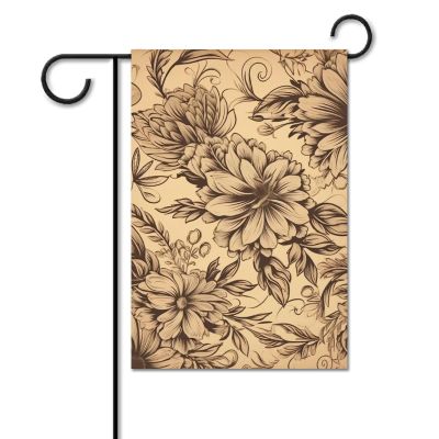 Beige Antique Floral Garden Flag, 12 x 18 in, Double-Sided Outdoor Flag