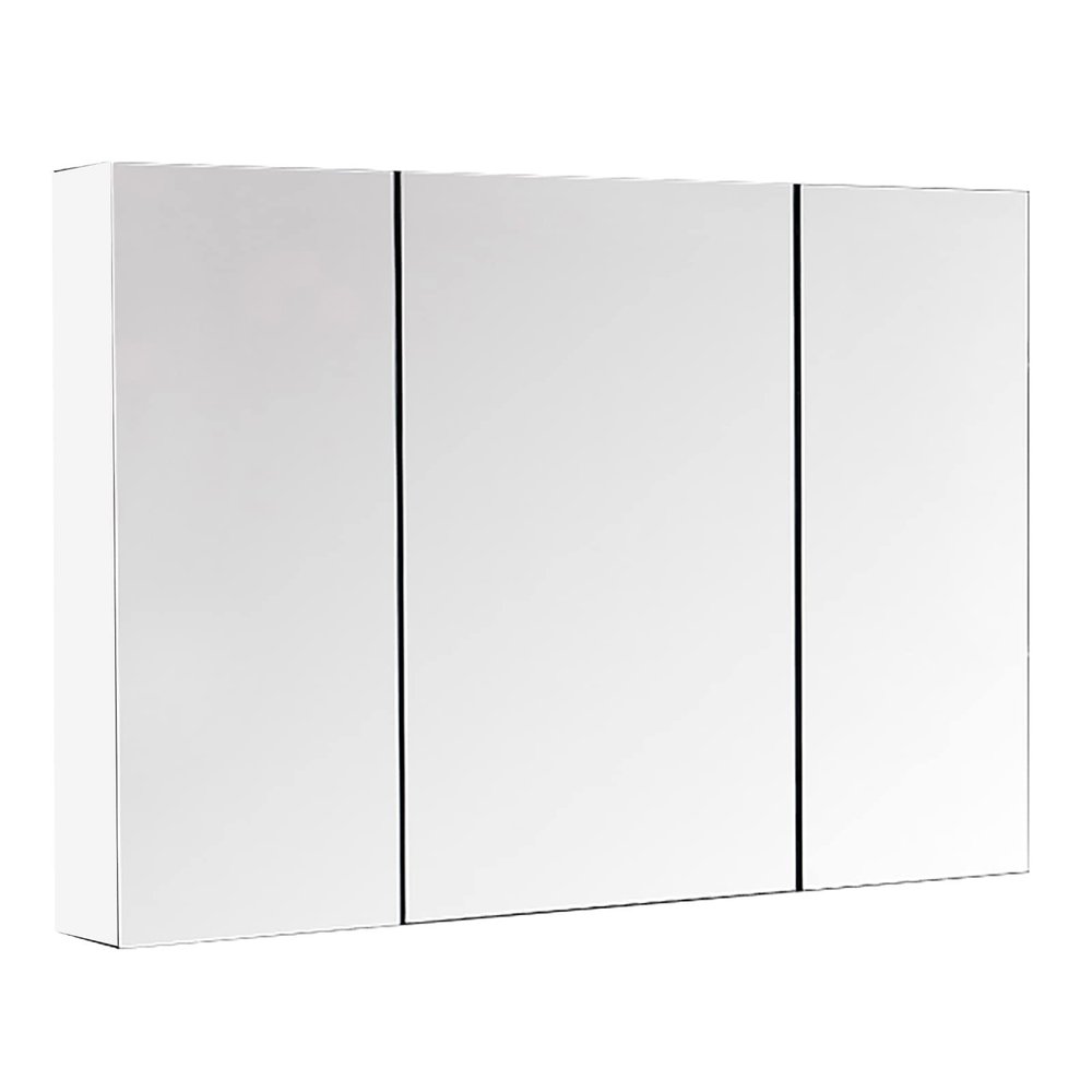 Wall-Mounted Bathroom Medicine Cabinet with 3 Mirrored Doors, Frameless Mirrors, Shelves, Recessed or Surface Mount, 39 in W x 27 in H x 5 in D
