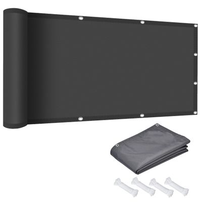 Balcony Sun Shade Sail 60 x 160 cm, Waterproof, 98% UV Protection, with Ropes, Dark Gray