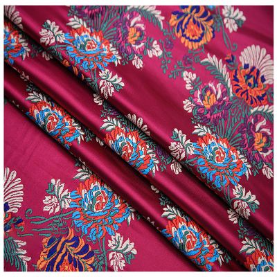 OqcEha Embroidery Damask Fabric, Satin Jacquard Floral Fabric, 75 cm Wide, Sold by the Meter, for Clothing, Handmade Bags, Cushions and Cheongsam (Rose Red)