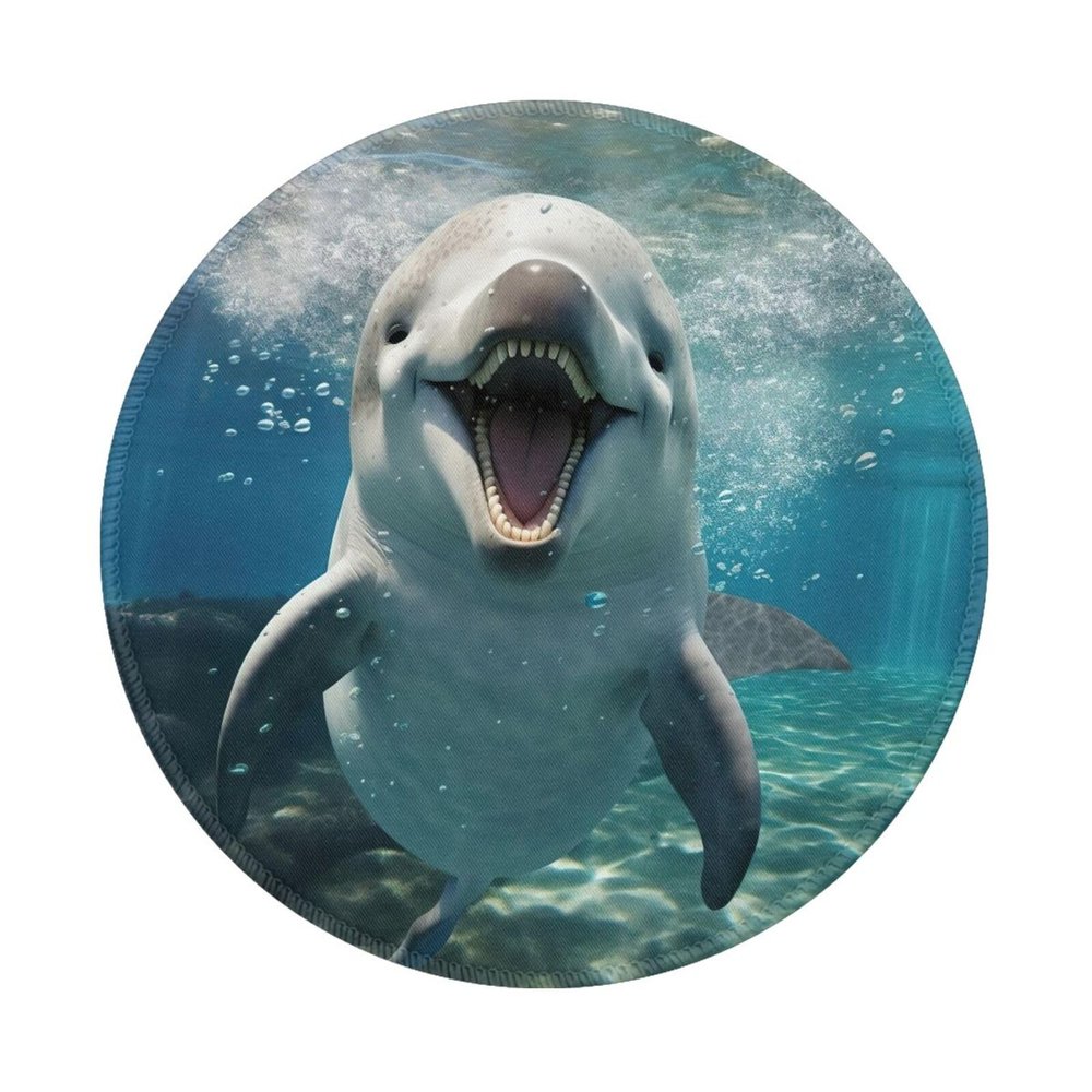 BREAUX Funny Round Rubber Mouse Pad with Dolphin Print, 2-Pack, Black