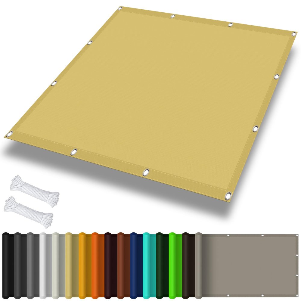 Waterproof Rectangular Sun Shade Sail 0.7 x 7 m, 98% UV Protection, Balcony Use Without Drilling, with Ropes, Cream