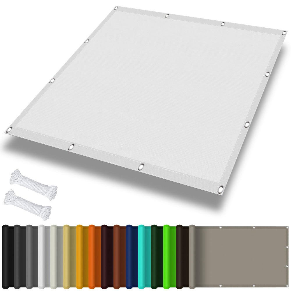 Custom-Size Sun Shade Sail with Eyelets 3.5 x 5.8 m, Waterproof, 98% UV Protection, with Ropes, White