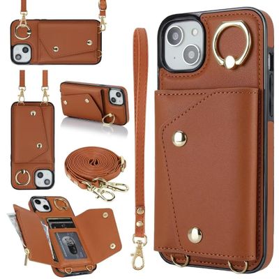 KRjcsfhy Wallet Case with Lanyard and Ring for iPhone 15 Plus, Brown