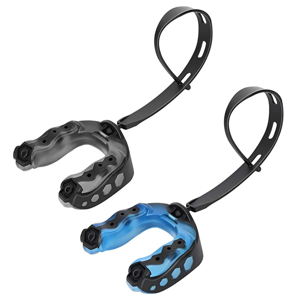 Athletics Mouthguards with Straps, 2-Pack - Black and Blue
