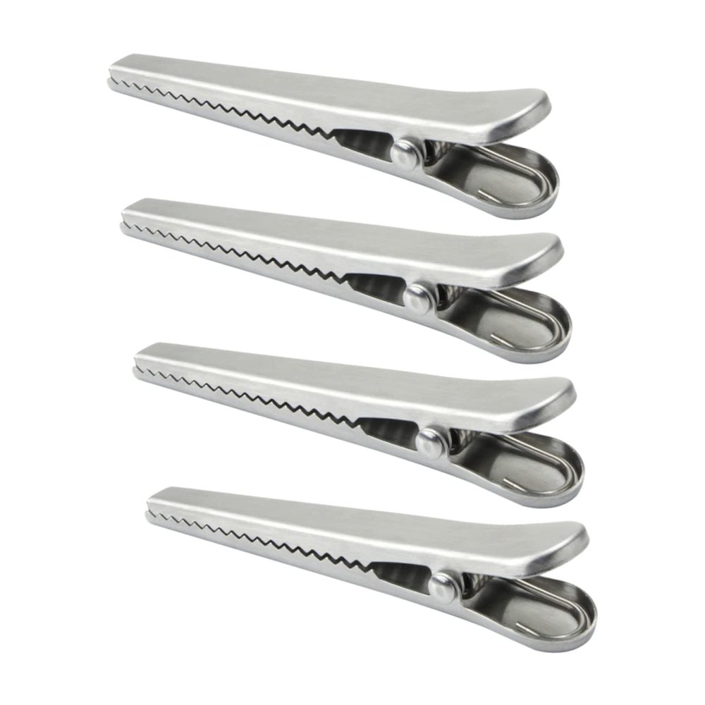 Snack Bag Clips, 4-Pack, Stainless Steel with Tooth-Shaped Head, Silver