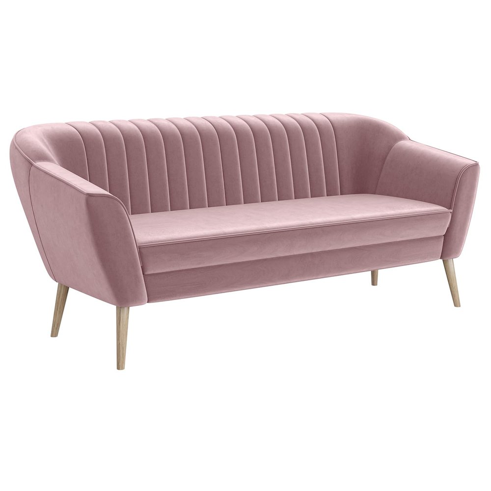 MEBLINI KAIA Mini 3-Seater Sofa for Living Room, Pink Velvet