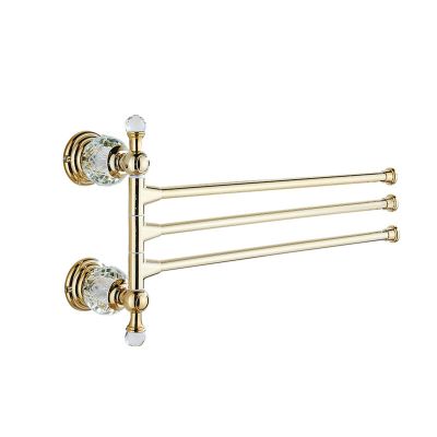 3-Arm Gold 180° Swivel Towel Rack with Crystal Accents