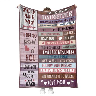 Blanket with “To My Daughter” Inscription, Warm Letter Blanket for Daughter, Birthday Gifts from Mom and Dad, Valentine’s Day Gifts for Daughter (Pink Letter, 130 x 150 cm)