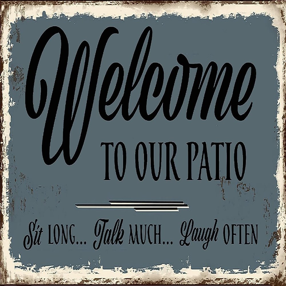 “Welcome to Our Patio” Retro Metal Wall Sign, 20.3 x 30.5 cm