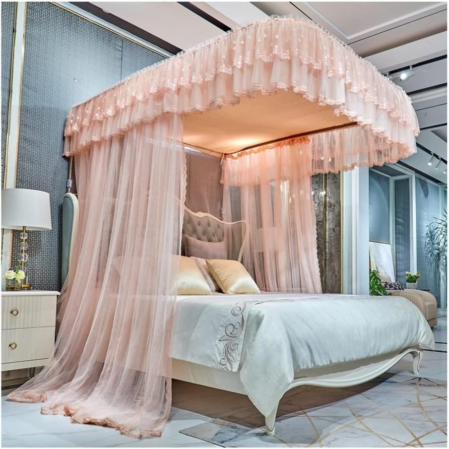 EsEntL European Luxury Bed Canopy Mosquito Net, Pink, 200 x 220 cm