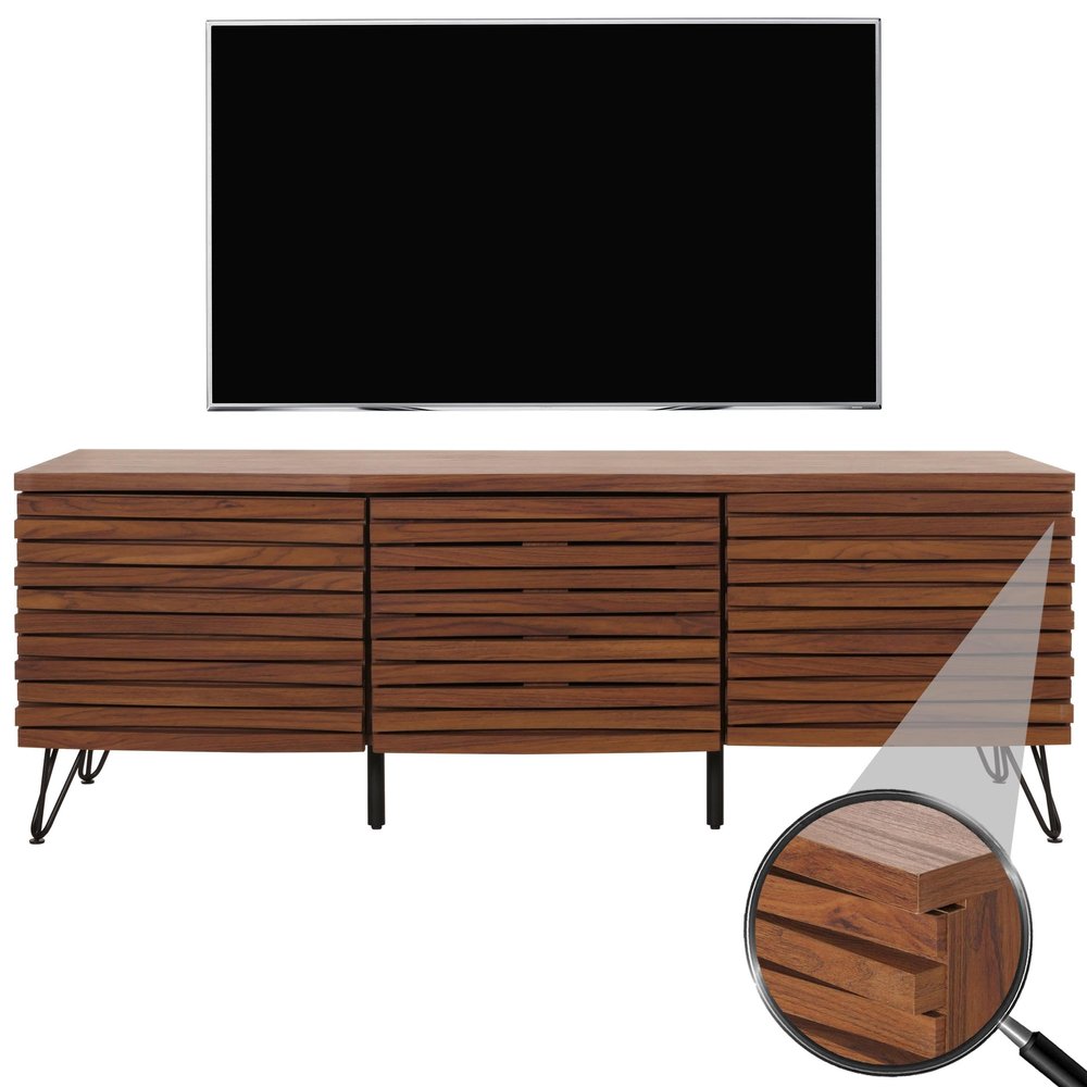 Mendler HWC-M49 TV Stand MDF and Metal 52x142x44 cm, Walnut Look