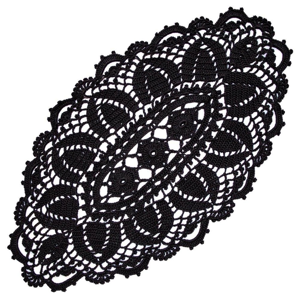 BOMHCS Oval Lace Table Runner, 25.4–30.5 cm x 50.8–55.9 cm, Handmade Crochet Doily, Black, 1 Piece