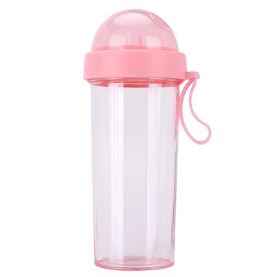 Walfront 600 mL Portable Water Bottle with Two Straws, Pink