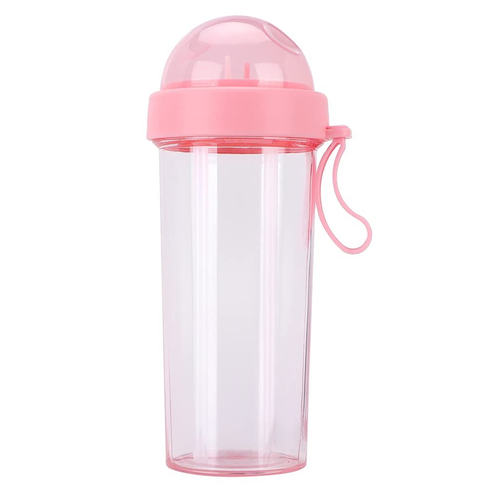 Walfront 600 mL Portable Water Bottle with Two Straws, Pink