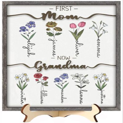 PINFANSHIJIE Personalized Birth Month Flower Name Sign for Mom or Grandma