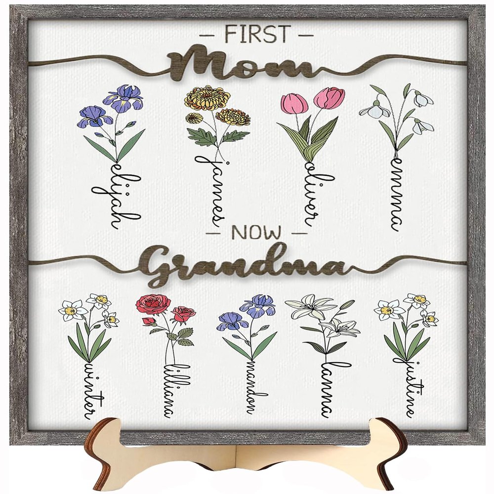 PINFANSHIJIE Personalized Birth Month Flower Name Sign for Mom or Grandma