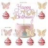 Butterfly Cake Decorations, 13-Piece Set with Happy Birthday Cake Topper view 2