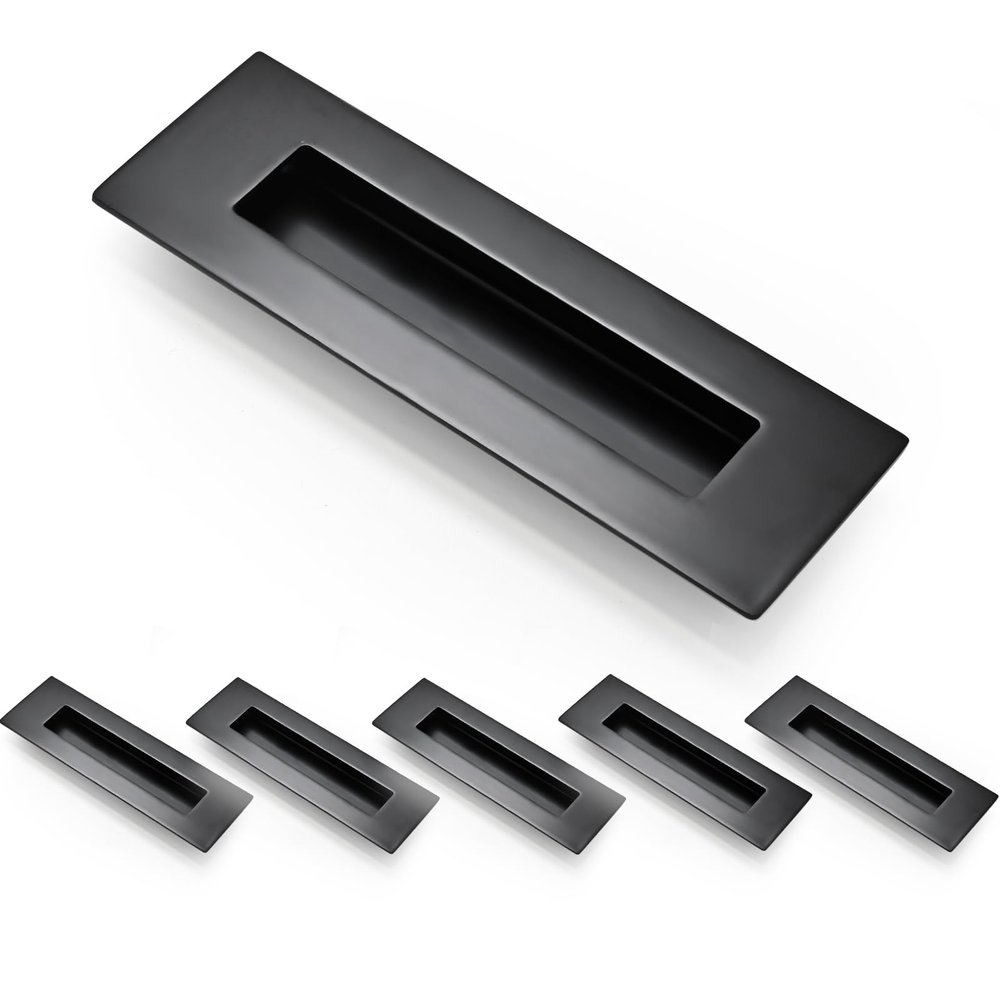 HOMOTEK Recessed Pull Handles for Sliding Doors, Rectangular, Black, 15.2 cm, 6-Pack