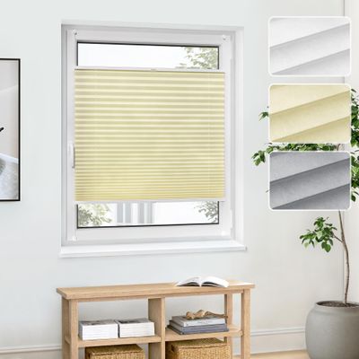 Jalousiescout No-Drill Clip-On Pleated Shade 127.5 x 120 cm, Cream, Light-Filtering Privacy Shade