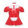 Vxuxlje Men's Sissy Patent Leather-Look Cosplay Maid Mini Dress, Red, XL view 1