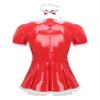 Vxuxlje Men's Sissy Patent Leather-Look Cosplay Maid Mini Dress, Red, XL view 2