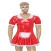 Vxuxlje Men's Sissy Patent Leather-Look Cosplay Maid Mini Dress, Red, XL view 3