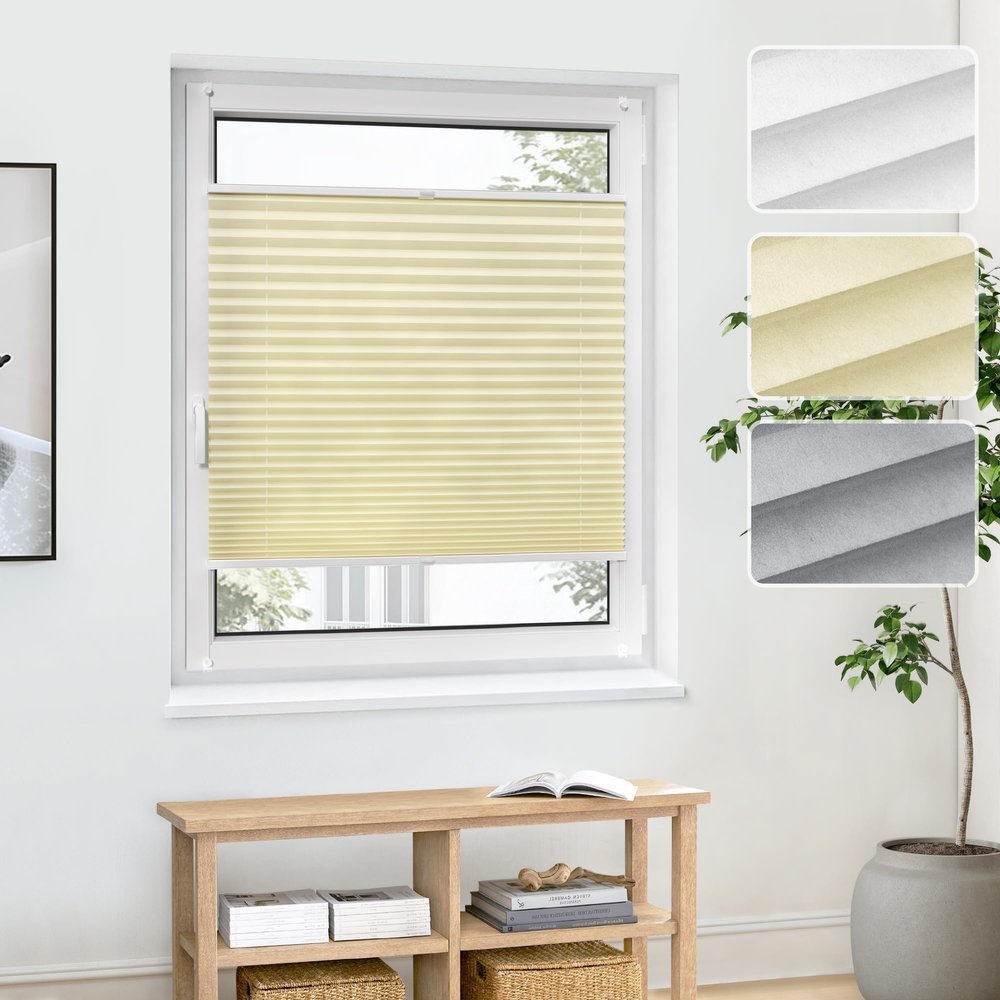 Jalousiescout Klemmfix Pleated Blind, No Drilling, 125 x 60 cm, Cream