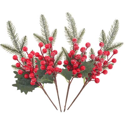 Quancru 2-Piece Artificial Red Berry Stems, Christmas Decor for DIY Vases, Weddings & Parties