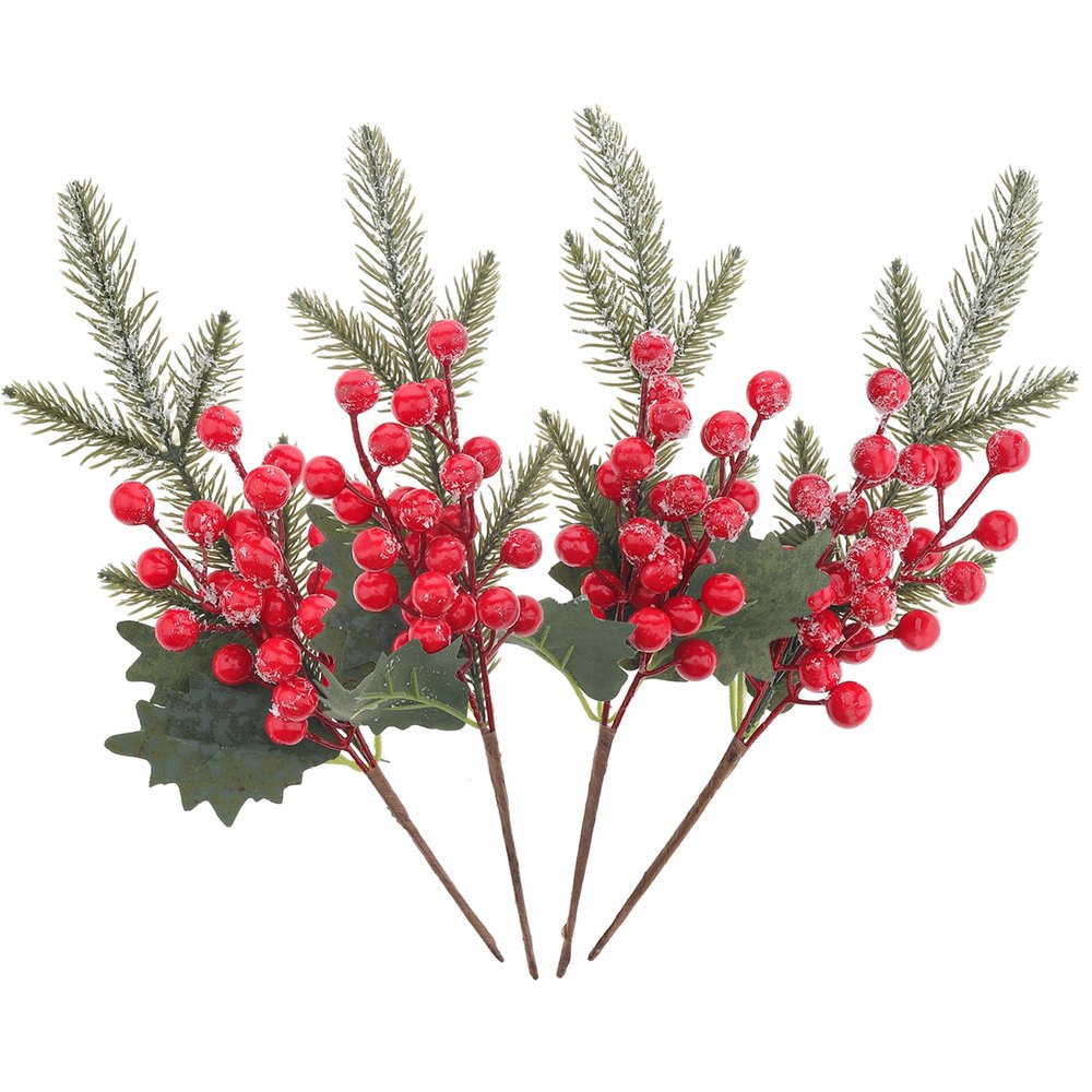 Quancru 2-Piece Artificial Red Berry Stems, Christmas Decor for DIY Vases, Weddings & Parties