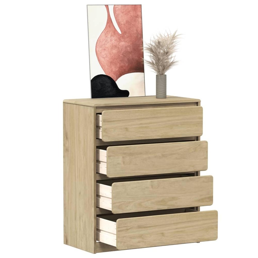 TEKEET SAUDA Drawer Cabinet, Oak, 76.5 x 39 x 91 cm, Solid Pine Wood