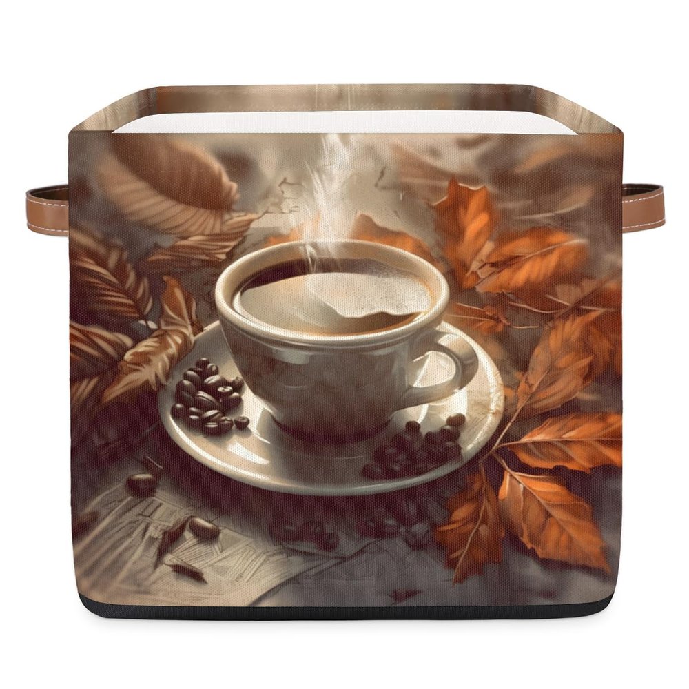 Mintoprints 33 x 33 cm Coffee-Colored Fabric Storage Cube with Handles