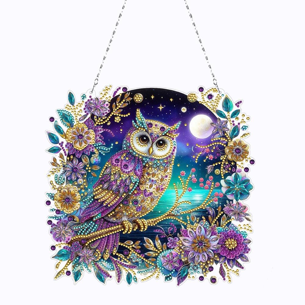 Generic Owl Diamond Painting Window Hanging, 5D Double-Sided Crystal Pendant Craft Kit